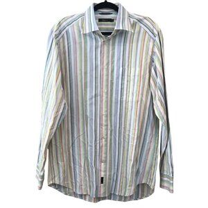 ZegnaSport Mens Multicolor Striped Long Sleeve Cotton Button-Up Shirt M